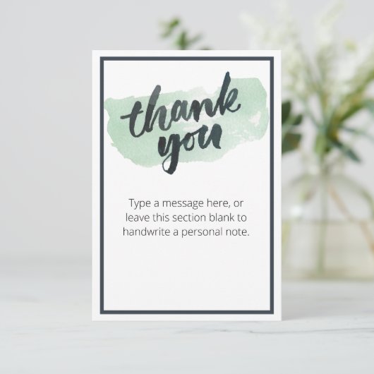 Grüne Aquarellfarben Pinselkalligraphie Danke Kart Karte (Stehend Vorderseite)