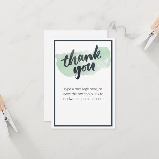 Grüne Aquarellfarben Pinselkalligraphie Danke Kart Karte (Vorderseite/Rückseite Beispiel)