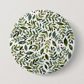 Grüne Aquarellfarben Saisonzweige und Beeren Button (Vorderseite)
