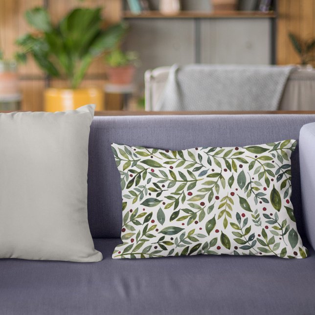 Grüne Aquarellfarben Saisonzweige und Beeren Dekokissen (Von Creator hochgeladen)