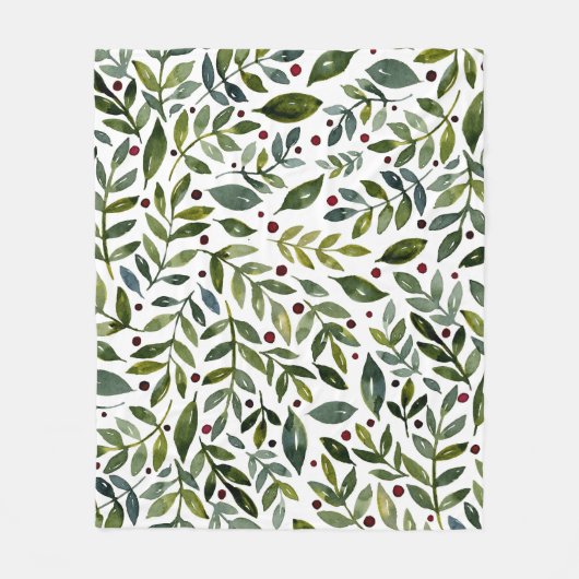 Grüne Aquarellfarben Saisonzweige und Beeren Fleecedecke (Vorderseite)