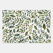 Grüne Aquarellfarben Saisonzweige und Beeren Geschenkpapier Set (Vorderseite)