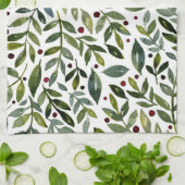 Grüne Aquarellfarben Saisonzweige und Beeren Geschirrtuch (Gefaltet)