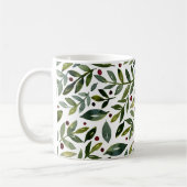 Grüne Aquarellfarben Saisonzweige und Beeren Kaffeetasse (Links)