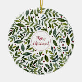 Grüne Aquarellfarben Saisonzweige und Beeren Keramik Ornament (Vorne)