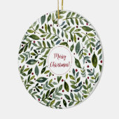 Grüne Aquarellfarben Saisonzweige und Beeren Keramik Ornament (Links)