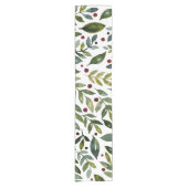 Grüne Aquarellfarben Saisonzweige und Beeren Kurzer Tischläufer (Vorderseite)