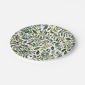 Grüne Aquarellfarben Saisonzweige und Beeren Pappteller (Schrägansicht)