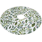 Grüne Aquarellfarben Saisonzweige und Beeren Polyester Weihnachtsbaumdecke (Schrägansicht)