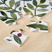 Grüne Aquarellfarben Saisonzweige und Beeren Puzzle (Seite)