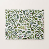 Grüne Aquarellfarben Saisonzweige und Beeren Puzzle (Horizontal)