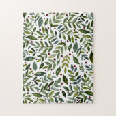 Grüne Aquarellfarben Saisonzweige und Beeren Puzzle (Vertikal)