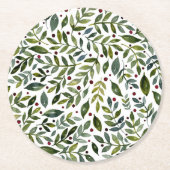 Grüne Aquarellfarben Saisonzweige und Beeren Runder Pappuntersetzer (Vorderseite)