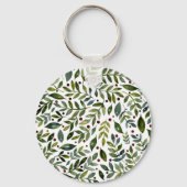 Grüne Aquarellfarben Saisonzweige und Beeren Schlüsselanhänger (Vorderseite)