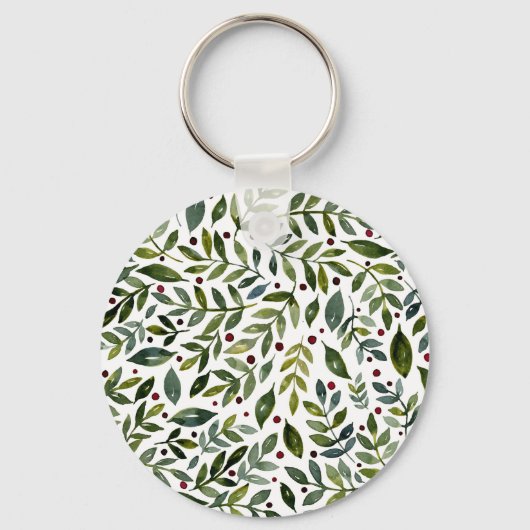 Grüne Aquarellfarben Saisonzweige und Beeren Schlüsselanhänger (Vorderseite)