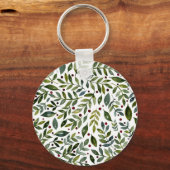 Grüne Aquarellfarben Saisonzweige und Beeren Schlüsselanhänger (Vorderseite)