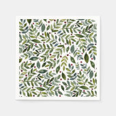 Grüne Aquarellfarben Saisonzweige und Beeren Serviette (Vorderseite)