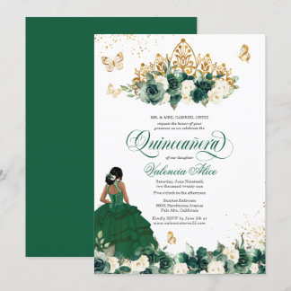 Grüne Aquarellfarben + Schmetterling-Quinceanera Einladung