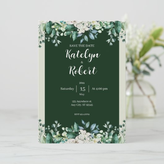 Grüne Aquarellfarbenpalette der Hochzeit von Liebe Einladung (Stehend Vorderseite)