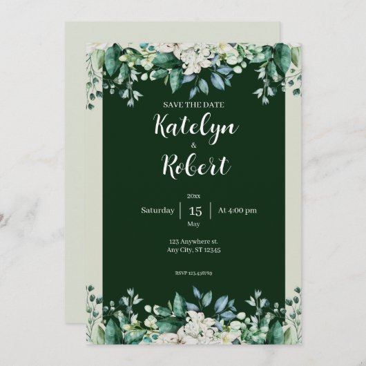 Grüne Aquarellfarbenpalette der Hochzeit von Liebe Einladung (Vorne/Hinten)