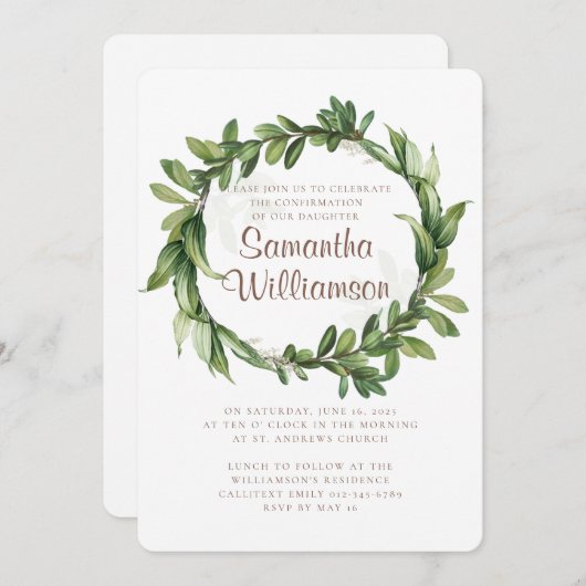 Grüne Aquarellfolie Moderne Bestätigung Einladung (Vorne/Hinten)