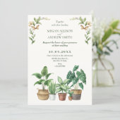 Grüne Aquarellgartenhochzeit Pflanze Einladung (Stehend Vorderseite)
