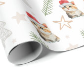 Grüne Aquarellkatze Weihnachten Weihnachten Geschenkpapier (Rolleneckpunkt)