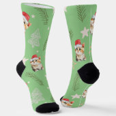 Grüne Aquarellkatze Weihnachten Weihnachten Socken (Gewinkelt)