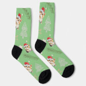 Grüne Aquarellkatze Weihnachten Weihnachten Socken (Rechts)