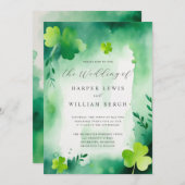 Grüne Aquarellklee waschen Hochzeit Einladung (Vorne/Hinten)