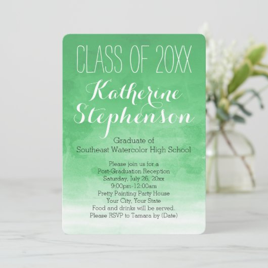 Grüne Aquarellschule Einladung (Stehend Vorderseite)