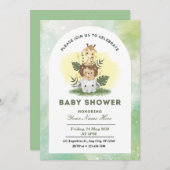 Grüne Aquarelltiere Baby Shower Boy Einladung (Vorne/Hinten)