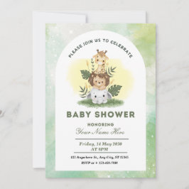 Grüne Aquarelltiere Baby Shower Boy Einladung