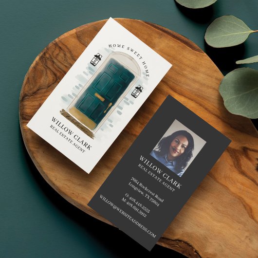 Grüne Aquarelltür Echter Anwesen Agent Visitenkarte