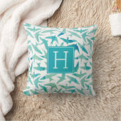 Grüne Aquarellvögel Mit Monogramm Kissen (Decke)