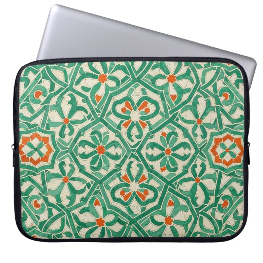grüne Arabeske Laptopschutzhülle (Vorderseite)