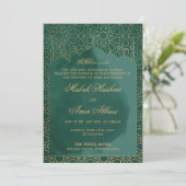 Grüne arabisch Verzierte islamische Moschee Einladung (Stehend Vorderseite)