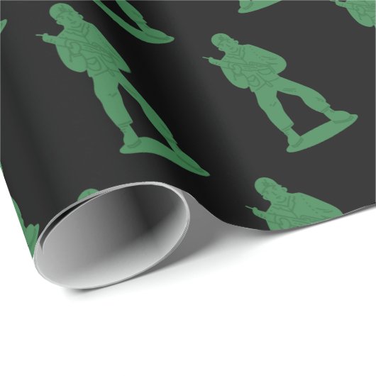 Grüne Armeemänner auf schwarzem Musterpapier Geschenkpapier (Rolleneckpunkt)