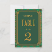 Grüne Art Deco Hochzeitstischnummern Einladung (Vorderseite)
