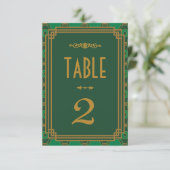 Grüne Art Deco Hochzeitstischnummern Einladung (Stehend Vorderseite)