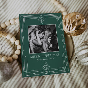 Grüne Art Deco Moderne Foto Weihnachtskarte Feiertagskarte