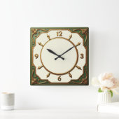 Grüne Art Deco Quadratische Wanduhr (Zuhause)