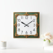 Grüne Art Deco Quadratische Wanduhr (Zuhause)