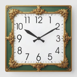 Grüne Art Deco Quadratische Wanduhr