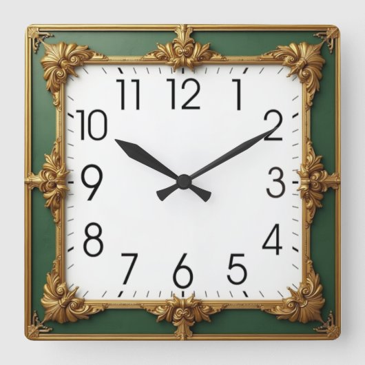 Grüne Art Deco Quadratische Wanduhr (Vorderseite)