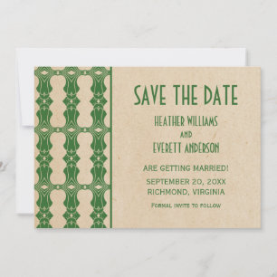 Grüne Art Deco-Rand Save the Date Einladung