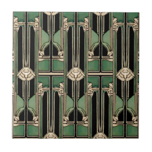 Grüne Art Nouveau geometrische Art Deco Fliese