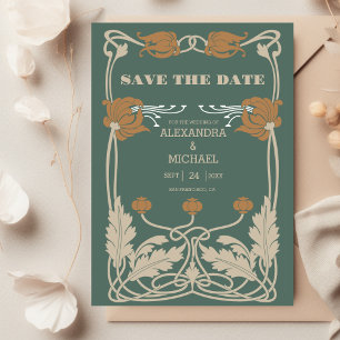 Grüne Art Nouveau Hochzeit Save The Date