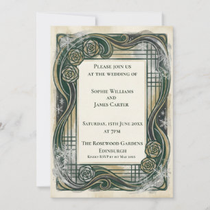 Grüne Art Nouveau Hochzeitseinladung Einladung