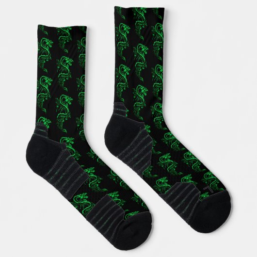 Grüne asiatische Drachen Socken (Rechts)